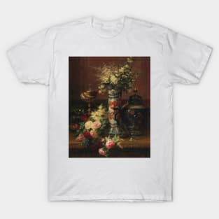 Roses, Peonies and Forget-me-nots in a Japanese Vase by Jean-Baptiste Robie T-Shirt